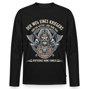 Viking Warrior Saying "The Way of a Warrior" - Men's Premium Organic Long Sleeve Shirt - black - Front - Nico (187cm)