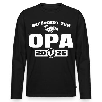 Baby Shower promu au rang de grand-père 2026 - T-shirt manches longues Premium bio Homme - noir - Devant - Nico (187cm)