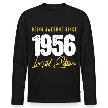 70 ans depuis 1956 - T-shirt manches longues Premium bio Homme - noir - Devant - Nico (187cm)