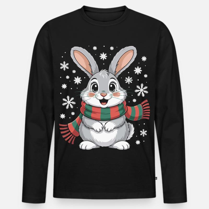 Winterhase mit Schal - Männer Premium Bio Langarmshirt - Schwarz