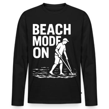 Beach-Modus auf Funny Metal Detecting-Design - Männer Premium Bio Langarmshirt - Schwarz - Vorne - Nico (187cm)