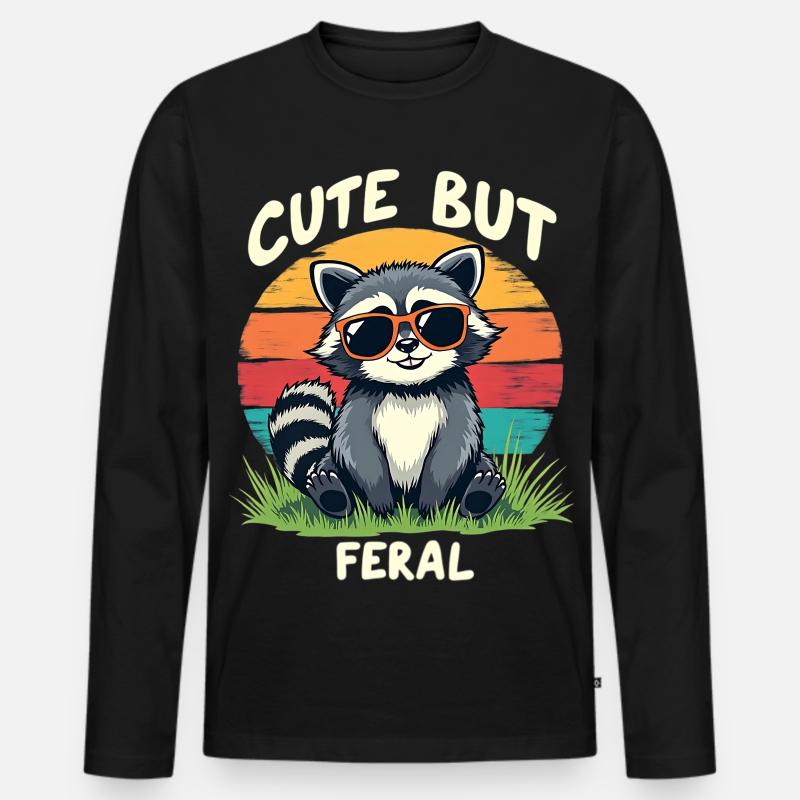 Süßer Waschbär Retro Sunset - Männer Premium Bio Langarmshirt - Schwarz