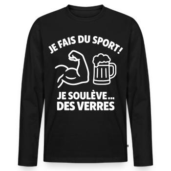 I play sports, I lift glasses, humor - Men's Premium Organic Long Sleeve Shirt - black - Front - Nico (187cm)