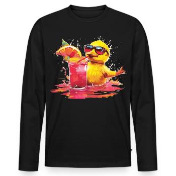 Cool chick with cocktail and sunglasses - Men's Premium Organic Long Sleeve Shirt - black - Front - Nico (187cm)
