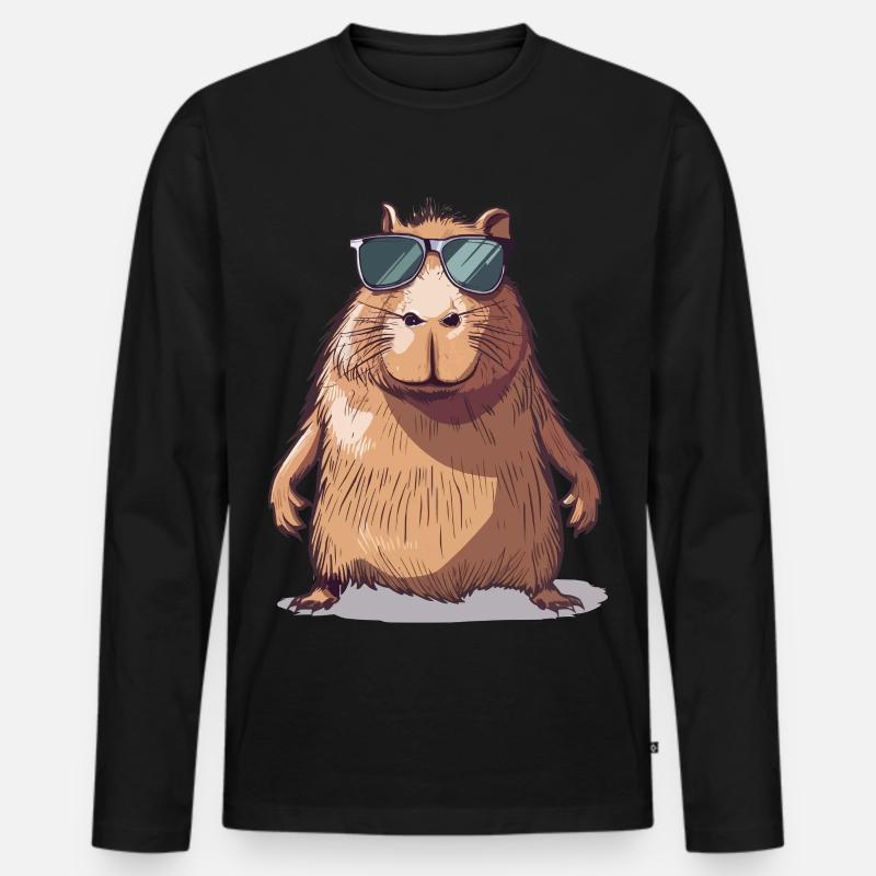 Lässiges Capybara mit Sonnenbrille Comic - Männer Premium Bio Langarmshirt - Schwarz