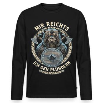 Dicton viking : J’en ai assez, je vais piller - T-shirt manches longues Premium bio Homme - noir - Devant - Nico (187cm)