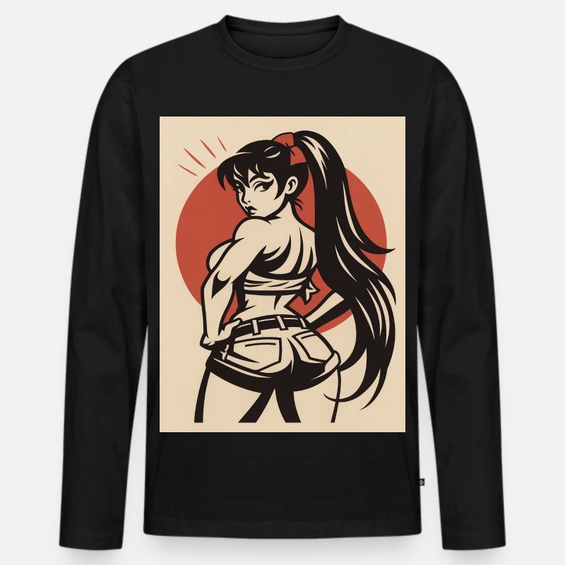 Pinup Cartoon einer Kämpferin - Männer Premium Bio Langarmshirt - Schwarz