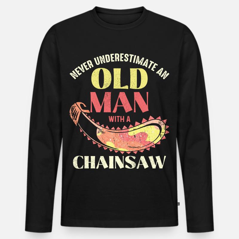 Alter Mann mit Kettensäge - Männer Premium Bio Langarmshirt - Schwarz