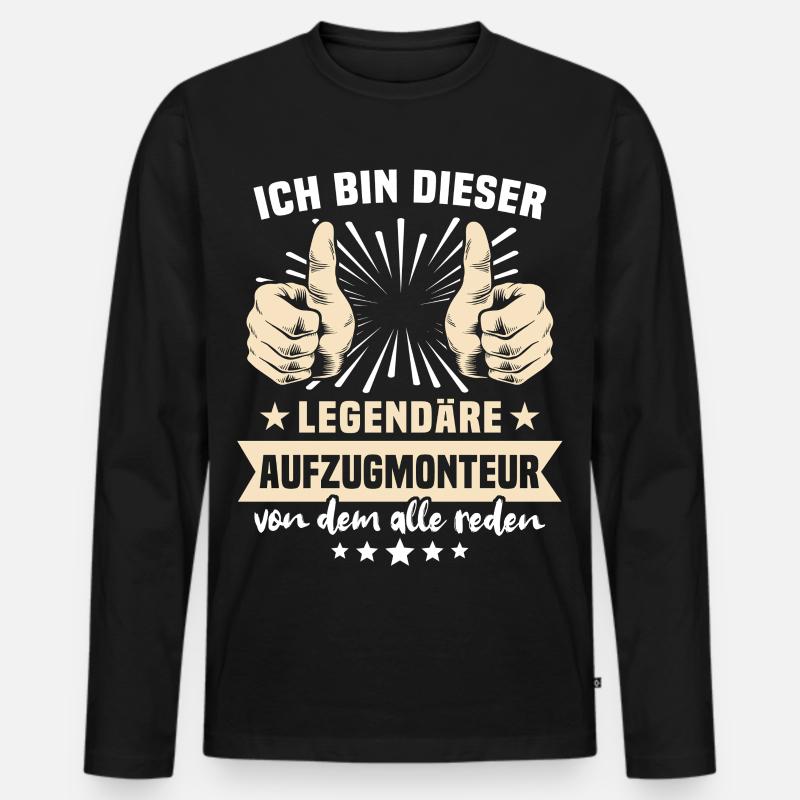 Aufzugmonteur Sprüche - Männer Premium Bio Langarmshirt - Schwarz