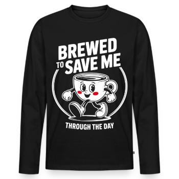 Coffee saves the day - Men's Premium Organic Long Sleeve Shirt - black - Front - Nico (187cm)