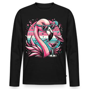 Retro flamingo with cocktail and sunglasses - Men's Premium Organic Long Sleeve Shirt - black - Front - Nico (187cm)