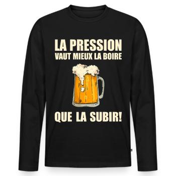 Pressure is better to drink it humor beer - Men's Premium Organic Long Sleeve Shirt - black - Front - Nico (187cm)
