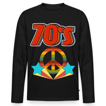 Retro 70er Frieden Regenbogen - Männer Premium Bio Langarmshirt - Schwarz - Vorne - Nico (187cm)