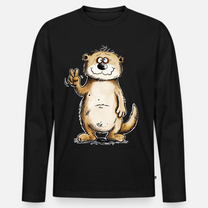 Otter Peacezeichen Design - Männer Premium Bio Langarmshirt - Schwarz