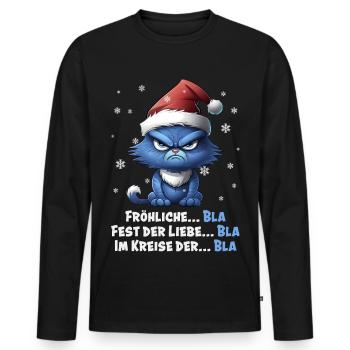 I Hate Christmas - Grumpy Blue Cat - Men's Premium Organic Long Sleeve Shirt - black - Front - Nico (187cm)