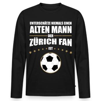 Alter Mann - Zürich Fan | Retro Vintage Edition - Männer Premium Bio Langarmshirt - Schwarz - Vorne - Nico (187cm)