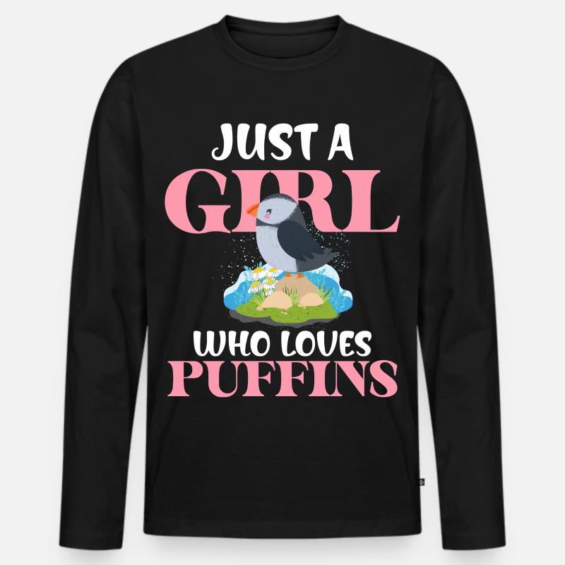 Nur ein Mädchen liebt Puffins - Männer Premium Bio Langarmshirt - Schwarz