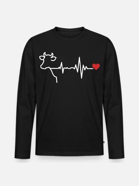 Cow heartbeat line design - Men's Premium Organic Long Sleeve Shirt - black