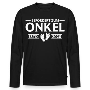 Babyparty - Befördert zum Onkel 2026 - Männer Premium Bio Langarmshirt - Schwarz - Vorne - Nico (187cm)