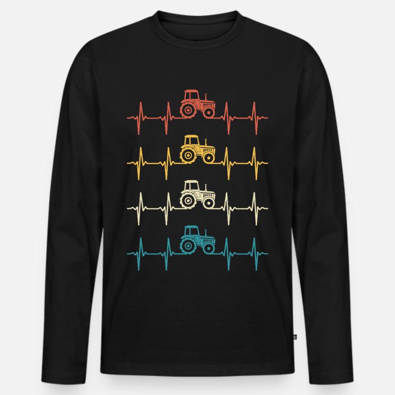 Retro Traktor Herzschlag-Bauer - Männer Premium Bio Langarmshirt - Schwarz