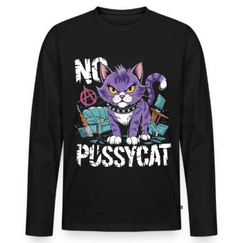 Rebellious Cat No Pussycat Design - Men's Premium Organic Long Sleeve Shirt - black - Front - Nico (187cm)