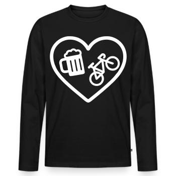 Heart Bike Bier - Männer Premium Bio Langarmshirt - Schwarz - Vorne - Nico (187cm)