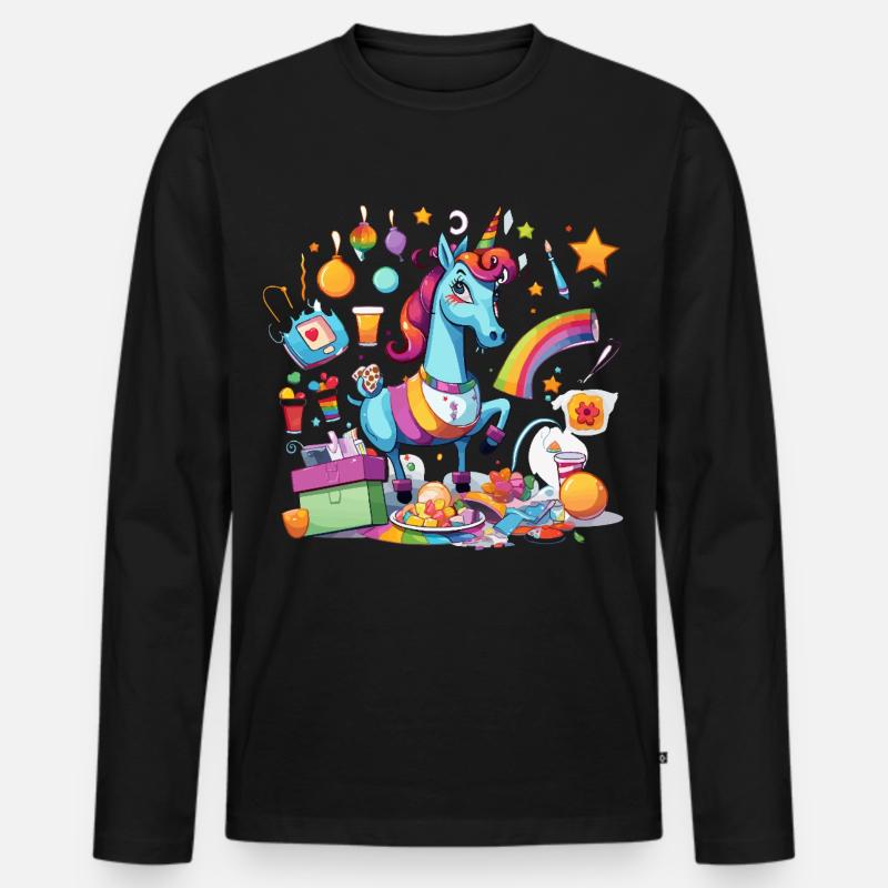 Bunter Einhorn Partyzauber - Männer Premium Bio Langarmshirt - Schwarz
