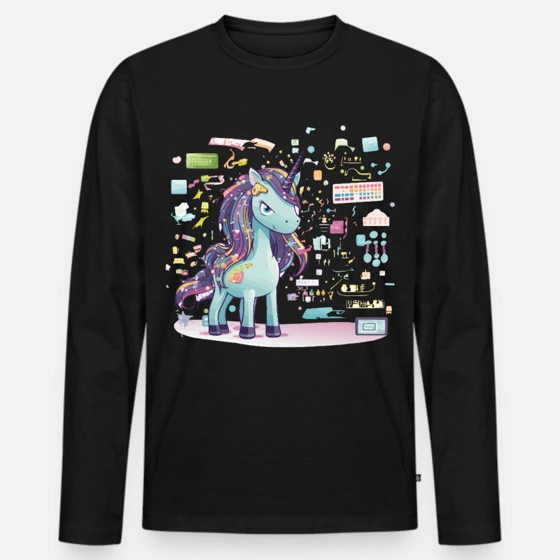 Unicorn Technikzauber Illustration - Männer Premium Bio Langarmshirt - Schwarz