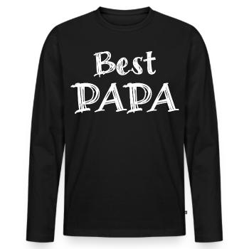 Best Papa Typographie Blanc Sur Noir - T-shirt manches longues Premium bio Homme - noir - Devant - Nico (187cm)