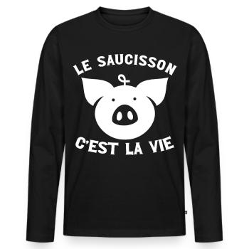 Le Saucisson C'est La Vie - Humour Apéro Barbecue - T-shirt manches longues Premium bio Homme - noir - Devant - Nico (187cm)