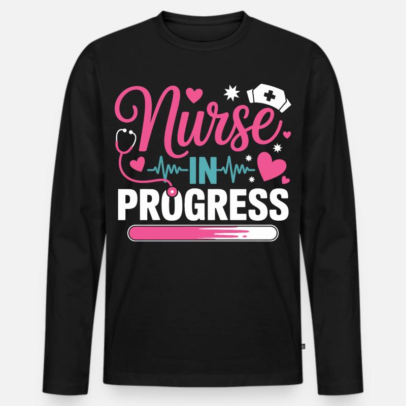 Nurse In Progress Pink Blau - Männer Premium Bio Langarmshirt - Schwarz