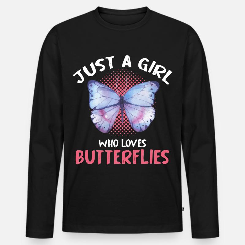 Nur ein Mädchen liebt Schmetterlinge - Männer Premium Bio Langarmshirt - Schwarz