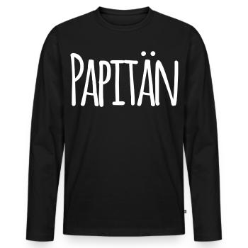 Papitän Funny Pun Capitaine Papa Ancre - T-shirt manches longues Premium bio Homme - noir - Devant - Nico (187cm)