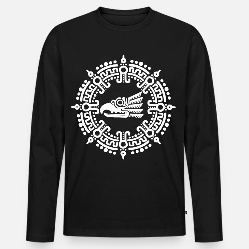 Weißes aztekisches Symbol - Männer Premium Bio Langarmshirt - Schwarz