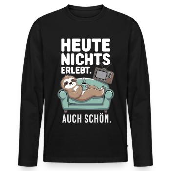 Sloth Motif – Nothing Experienced Today - Men's Premium Organic Long Sleeve Shirt - black - Front - Nico (187cm)