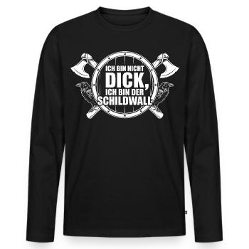 Ich bin nicht dick – Ich bin der Schildwall - Männer Premium Bio Langarmshirt - Schwarz - Vorne - Nico (187cm)