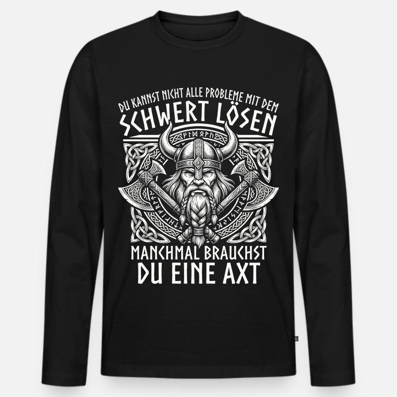 Comic Wikinger: Der tapfere Krieger - Männer Premium Bio Langarmshirt - Schwarz