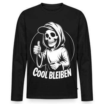Pouce levé avec capuche squelette - T-shirt manches longues Premium bio Homme - noir - Devant - Nico (187cm)
