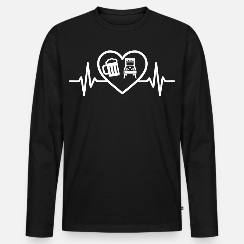 Herzbier-Flipper-Humor - Männer Premium Bio Langarmshirt - Schwarz