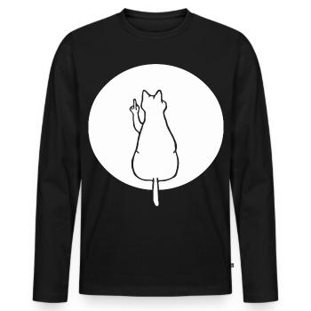 Katze Katzen Cat Kätzchen Mieze Mittelfinger - Männer Premium Bio Langarmshirt - Schwarz - Vorne - Nico (187cm)
