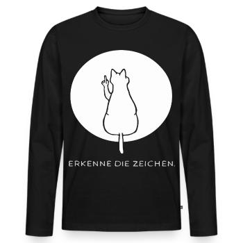 Katze Katzen Cat Kätzchen Mieze Mittelfinger - Männer Premium Bio Langarmshirt - Schwarz - Vorne - Nico (187cm)