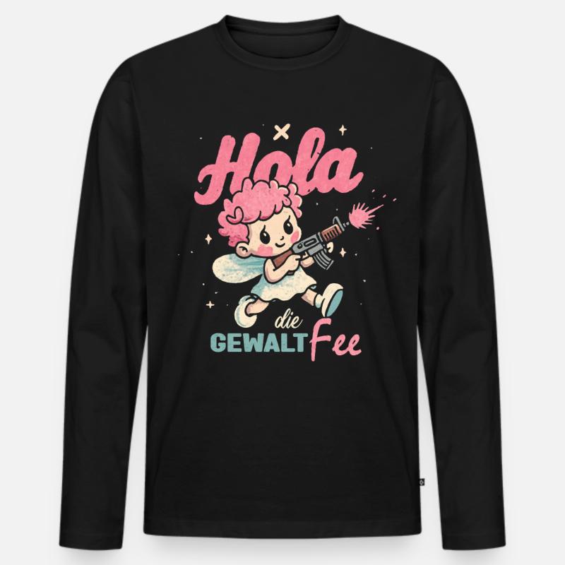 Hallo Gewaltfee - Pinker Engel mit Waffe - Männer Premium Bio Langarmshirt - Schwarz