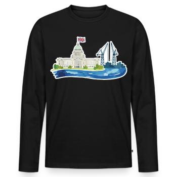 Hôtel de ville et grues de Belfast Skyline - T-shirt manches longues Premium bio Homme - noir - Devant - Nico (187cm)