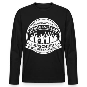 Team Bräutigam: Bachelor party – We give it our all! - Men's Premium Organic Long Sleeve Shirt - black - Front - Nico (187cm)