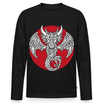 Dragon celtique blanc sur fond rouge - T-shirt manches longues Premium bio Homme - noir - Devant - Nico (187cm)