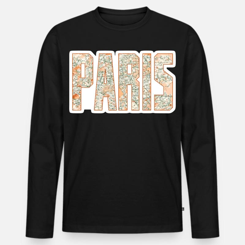 Paris Stadtplan - Männer Premium Bio Langarmshirt - Schwarz