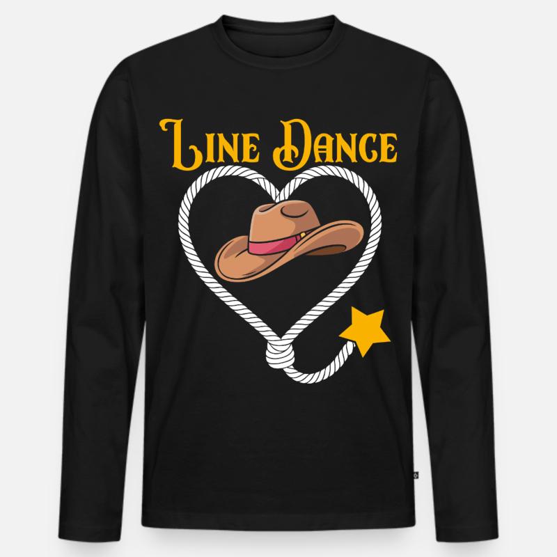Line Dance Herz und Cowboyhut - Männer Premium Bio Langarmshirt - Schwarz
