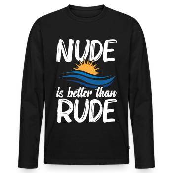 Nacktheit Ausrüstung Freiheitsliebhaber Naturist Nudismus - Männer Premium Bio Langarmshirt - Schwarz - Vorne - Nico (187cm)
