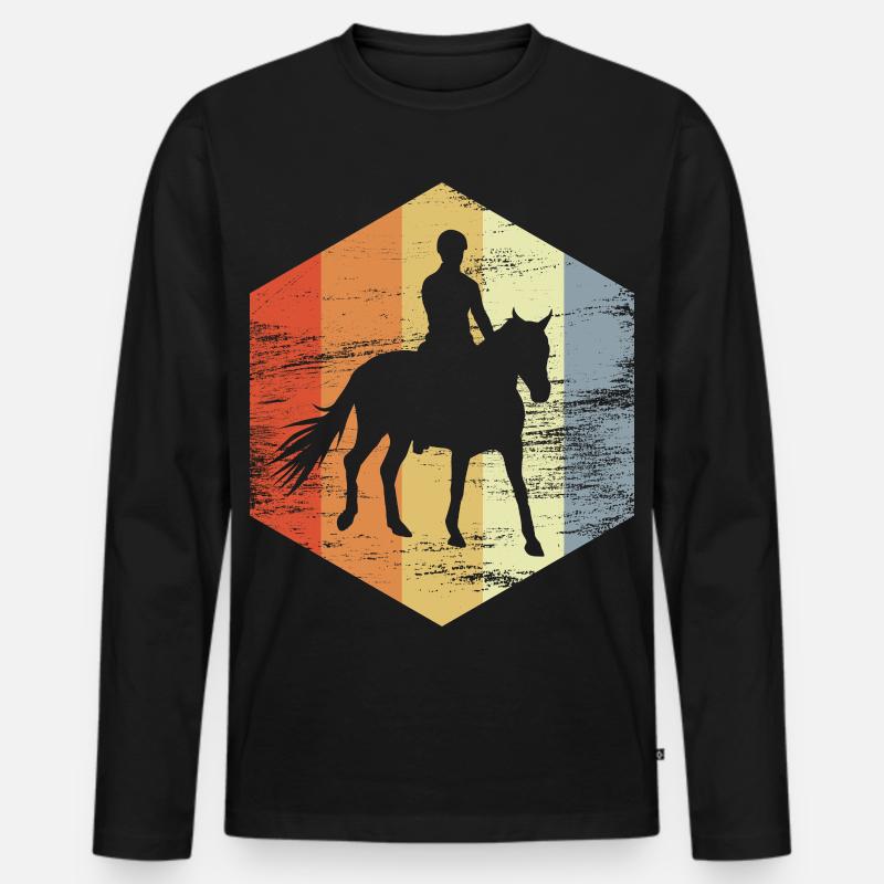 Reiten Retro Look - Männer Premium Bio Langarmshirt - Schwarz