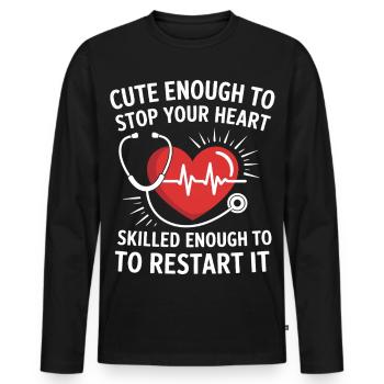 Motif de redémarrage cardiaque avec stéthoscope - T-shirt manches longues Premium bio Homme - noir - Devant - Nico (187cm)